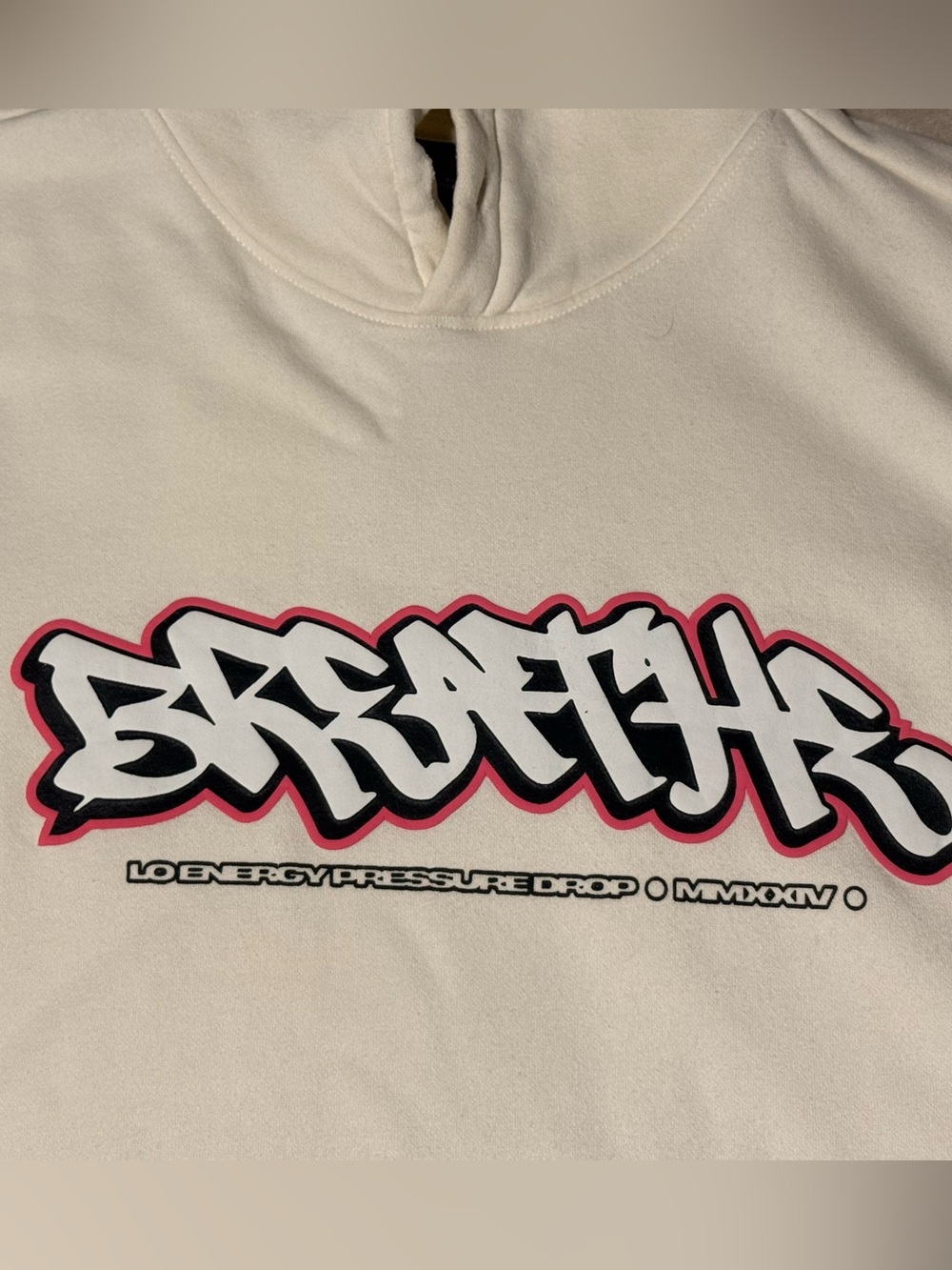 H&M Cream Hoodie with Black and Pink Graffiti Logo
